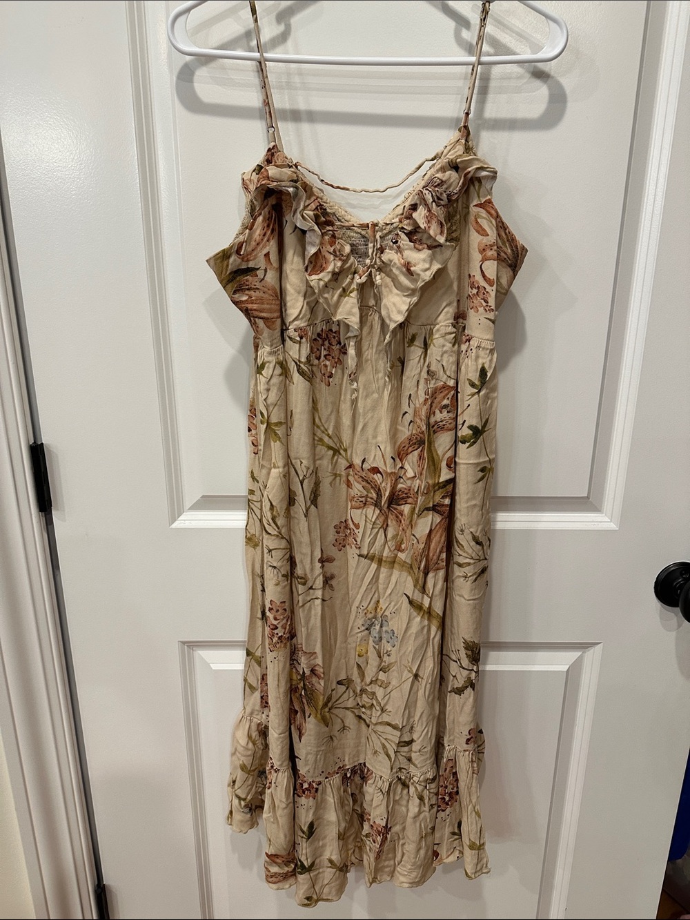 Chaser Cream Floral Ruffle Midi Dress